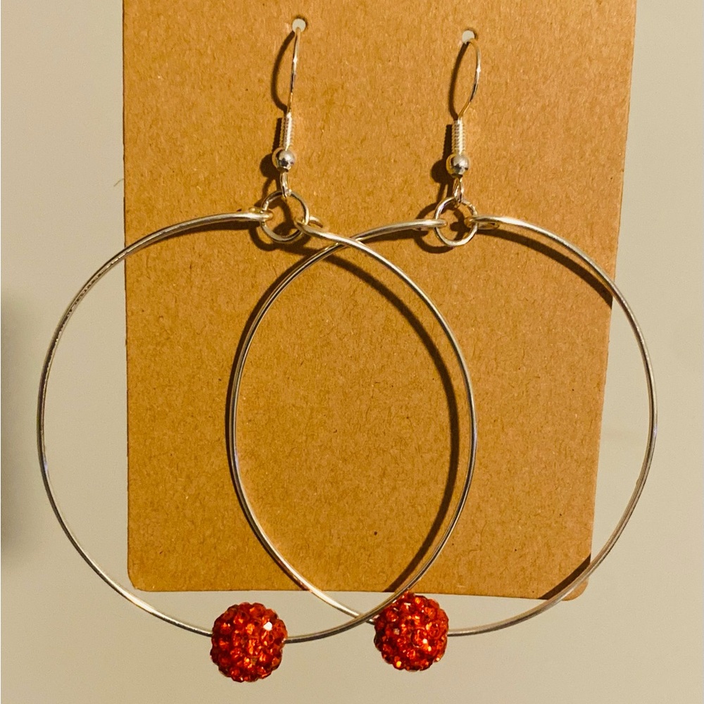 Silver Hoops with Orange Pave beads